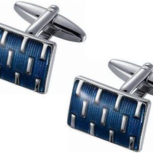 Visol Blue Enamel and Rhodium Cuff links
